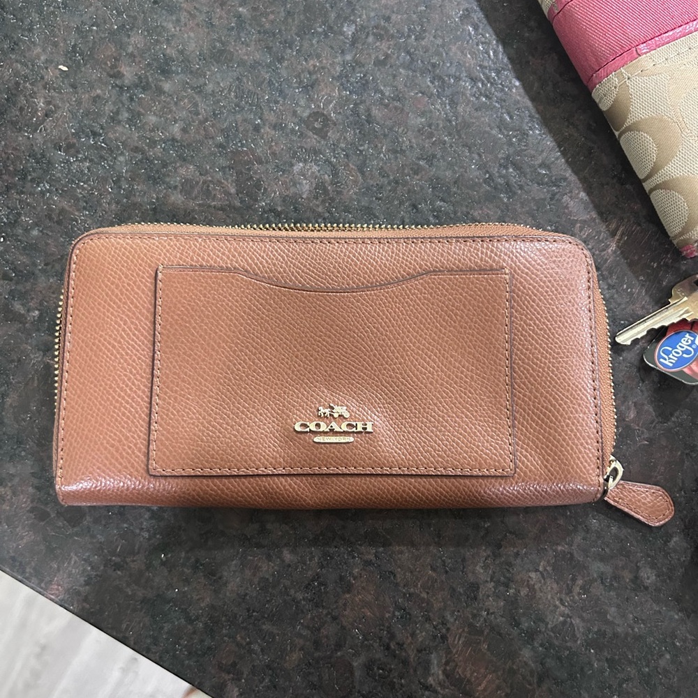 Coach Tan Leather Zip Wallet